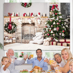 Lofaris Christmas Tree Polar Bear Wreath Backdrop