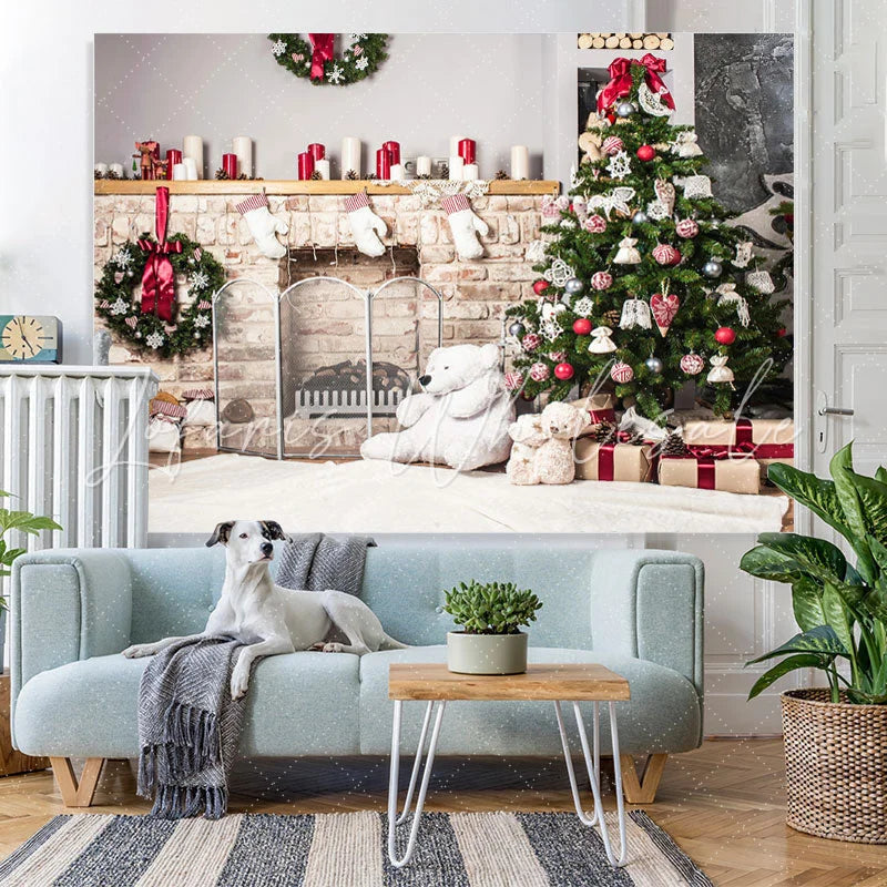 Lofaris Christmas Tree Polar Bear Wreath Backdrop