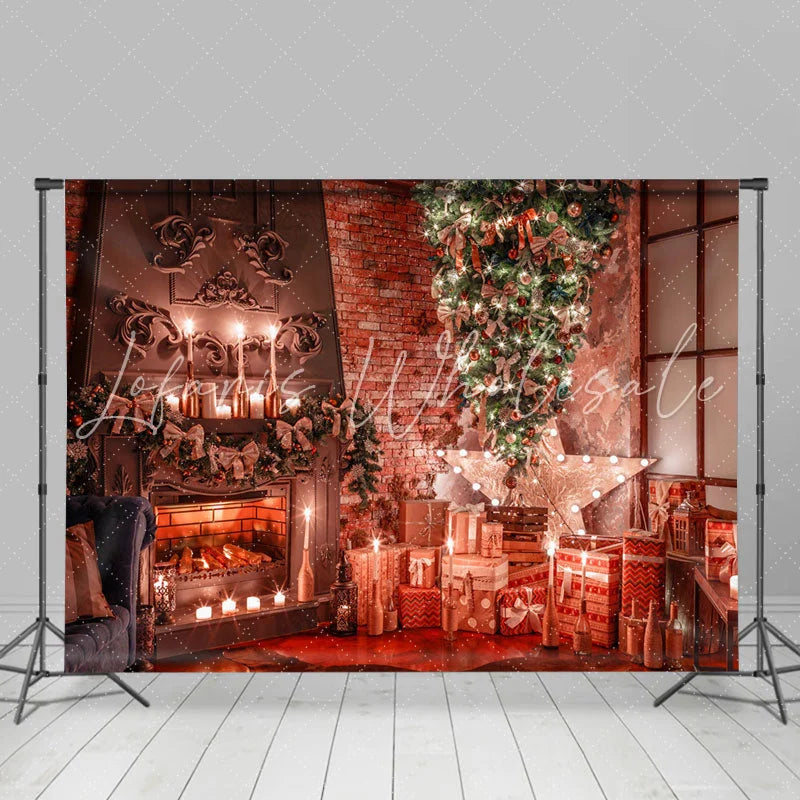 Lofaris Christmas Tree Presents Fireplace Candles Backdrop