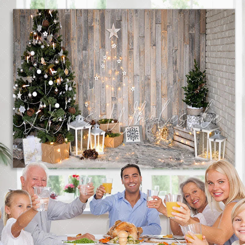 Lofaris Xmas Tree Shining Rustic Wood Photoshoot Backdrops for Kids