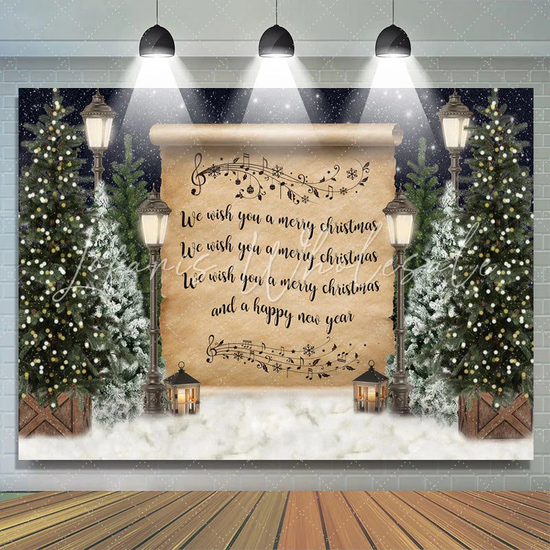 Lofaris Christmas Tree Snow Night Lights Merry Backdrop