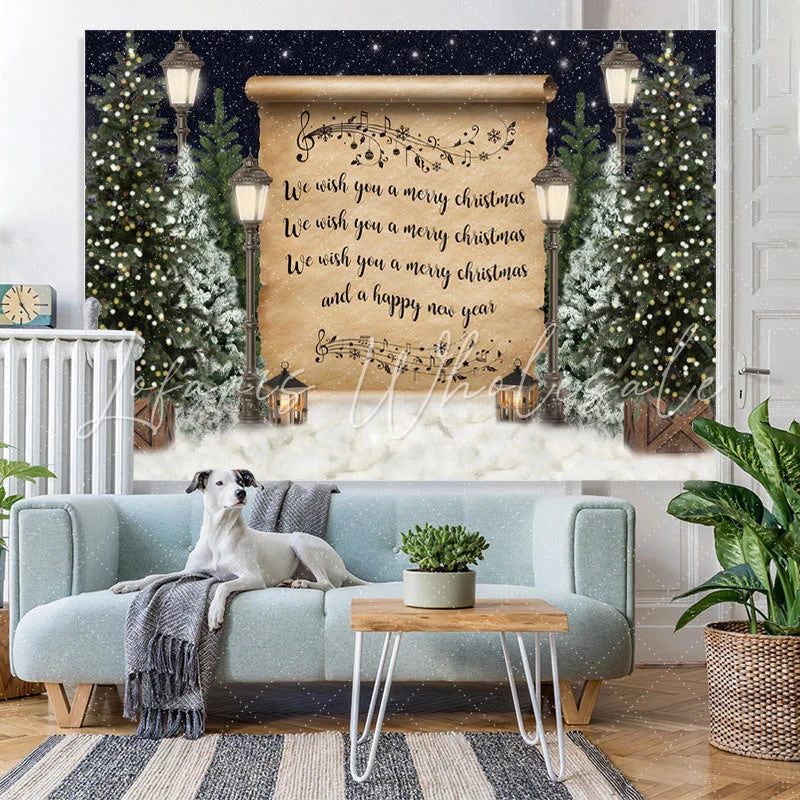 Lofaris Christmas Tree Snow Night Lights Merry Backdrop