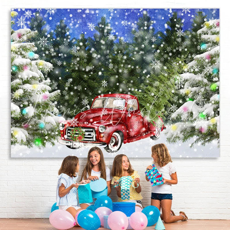 Lofaris Christmas Tree Snowflake Red Car Winter Backdrop for Party