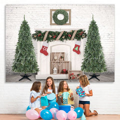Lofaris Christmas Tree Socks White Brick Wall Backdrop for Party