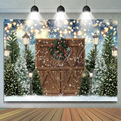 Lofaris Christmas Tree Winter Gold Glitter Wood Door Party Backdrop for Photos