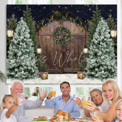 Lofaris Christmas Tree Winter Snow Wooden Door Backdrop for Photo