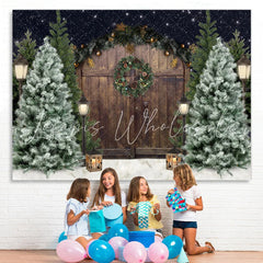 Lofaris Christmas Tree Winter Snow Wooden Door Backdrop for Photo