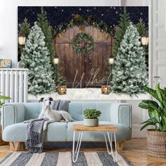 Lofaris Christmas Tree Winter Snow Wooden Door Backdrop for Photo