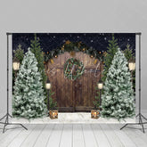 Lofaris Christmas Tree Winter Snow Wooden Door Backdrop for Photo
