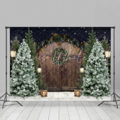 Lofaris Christmas Tree Winter Snow Wooden Door Backdrop for Photo