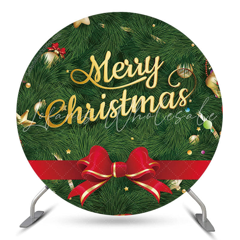 Lofaris Christmas Tree With Bowknot Circle Backdrop Cover