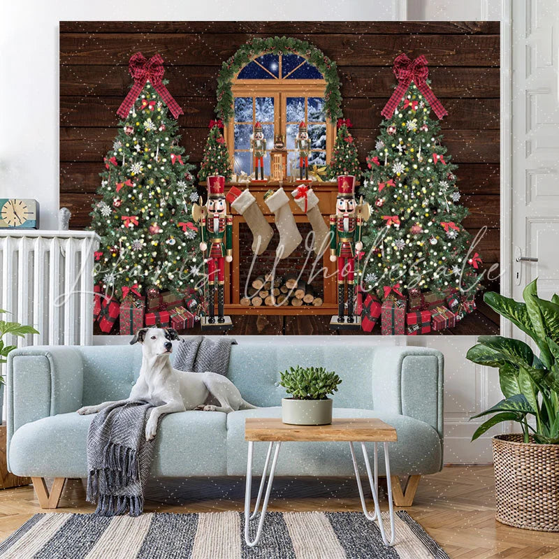 Lofaris Christmas Tree With Snowy Wood Backdrop Decoration