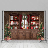 Lofaris Christmas Tree Wood Cupboard Red Backdrop for Party