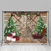 Lofaris Christmas Tree Wooden Door Gift Photography Backdrop