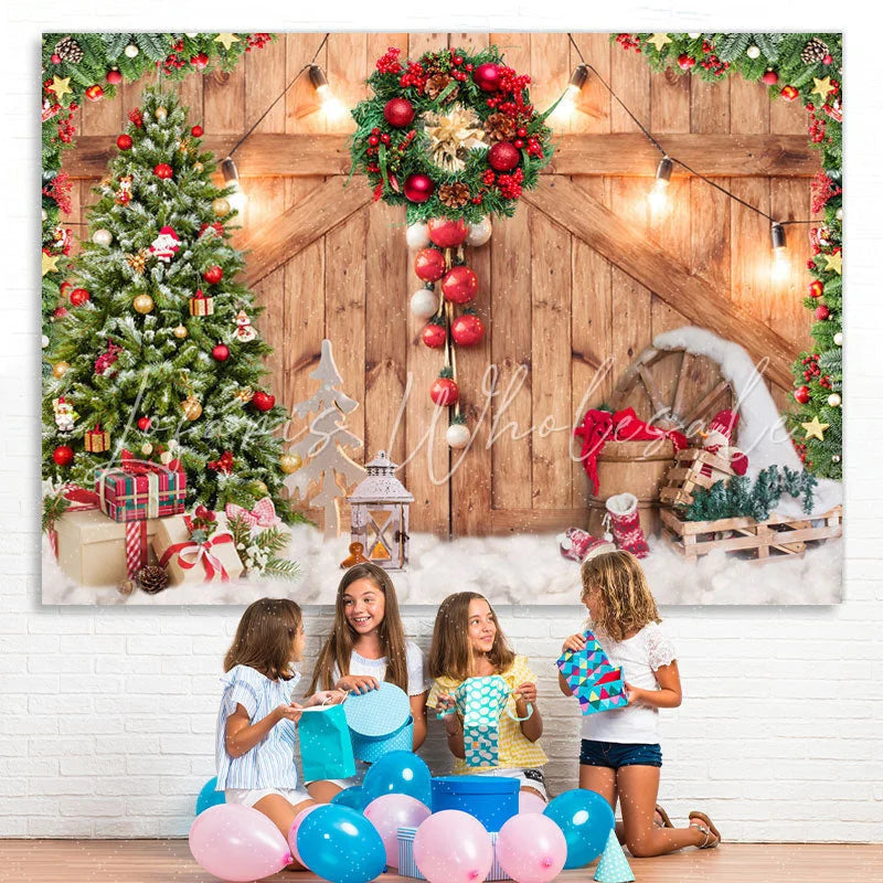 Lofaris Christmas Tree Wooden Door light Backdrop For Winter