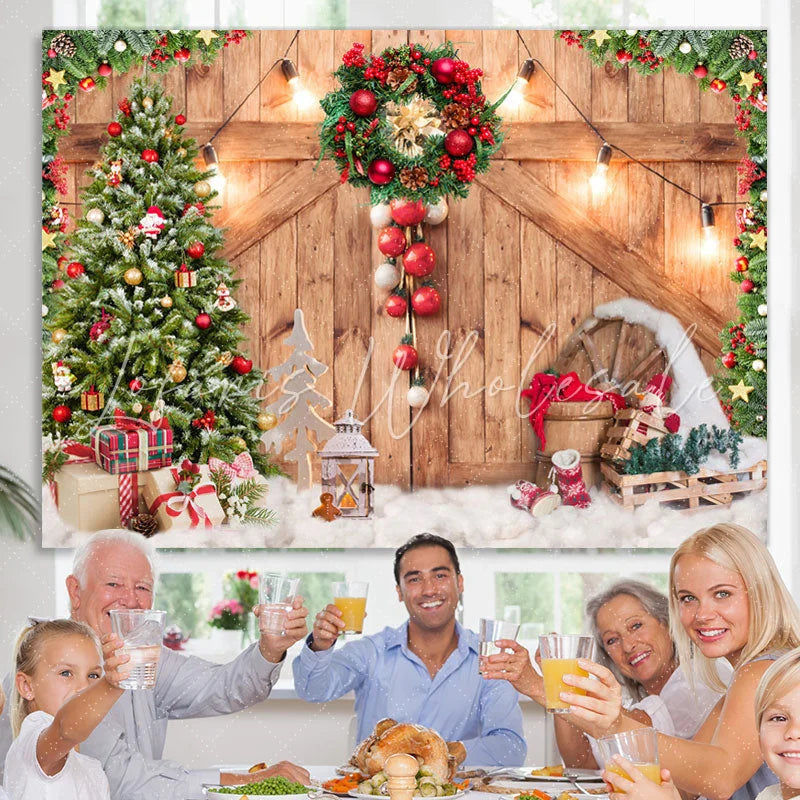 Lofaris Christmas Tree Wooden Door light Backdrop For Winter