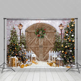 Lofaris Christmas Tree Wreath Brown Gate Photo Backdrop