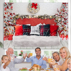 Lofaris Christmas Trees And Gift With Sweet White Bed Backdrop