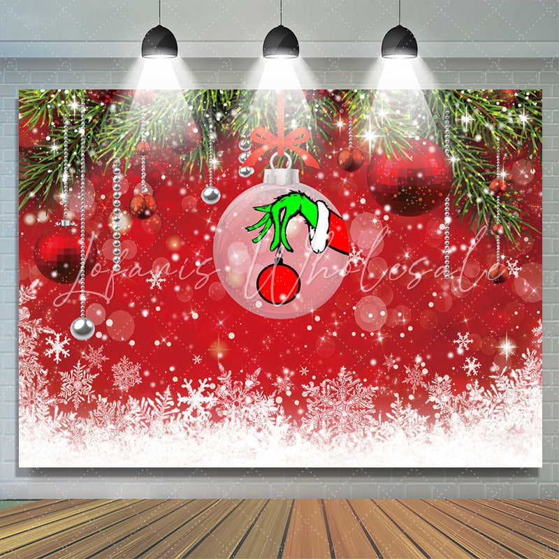 Lofaris Christmas Trees And Red Wall Snowflake Winter Backdrop