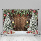 Lofaris Christmas Trees Gift Snowflake Wooden Door Backdrop
