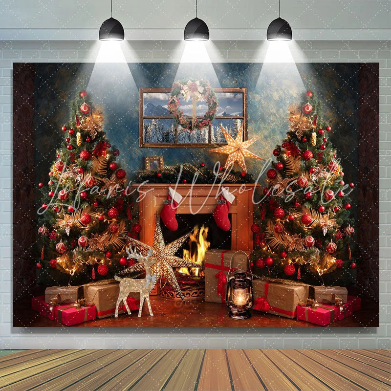 Lofaris Christmas Trees With Shiny Starfish Winter Backdrop