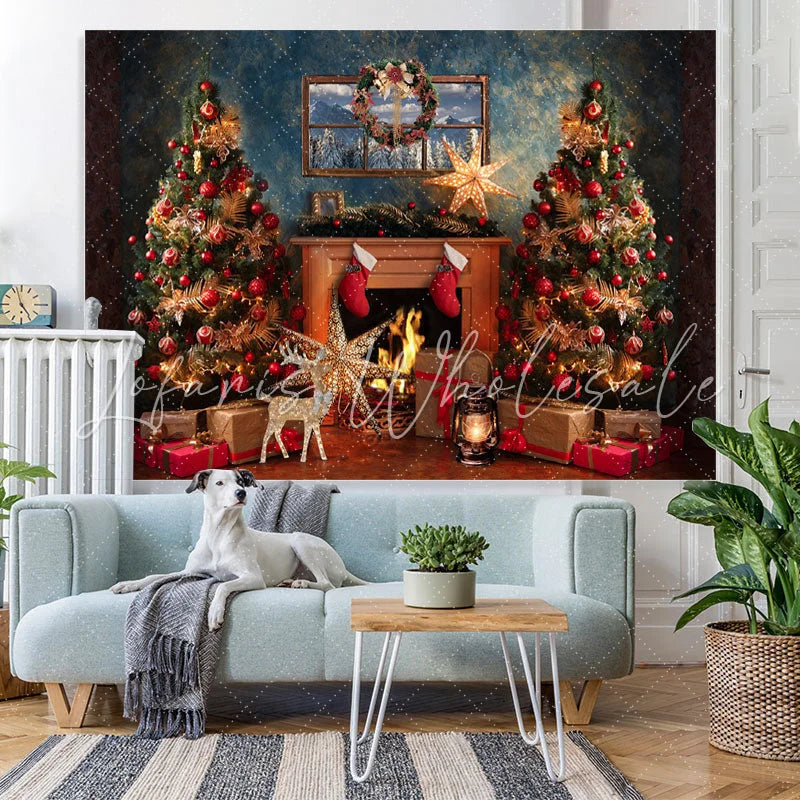 Lofaris Christmas Trees With Shiny Starfish Winter Backdrop