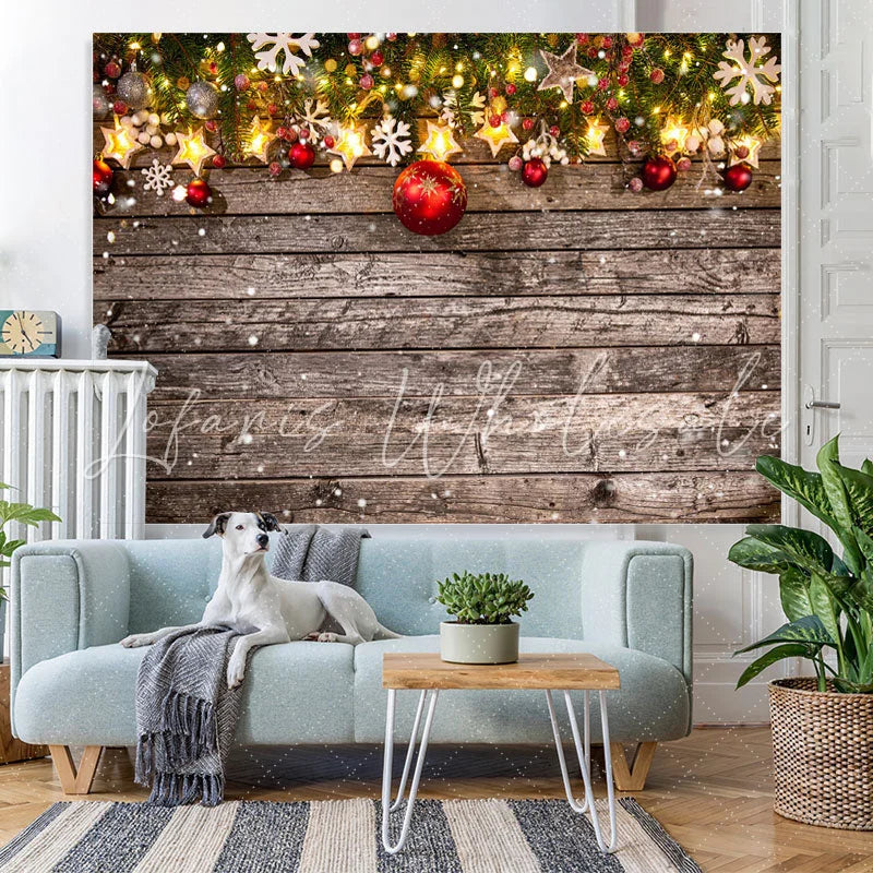 Lofaris Christmas Wood Glitter Snowflake Photo Backdrop for Holiday