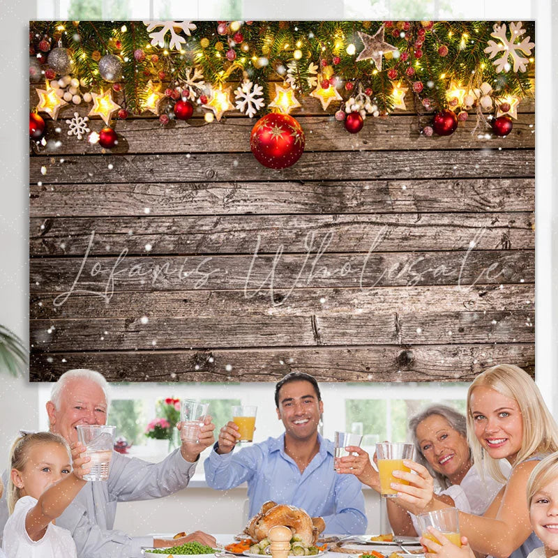 Lofaris Christmas Wood Glitter Snowflake Photo Backdrop for Holiday