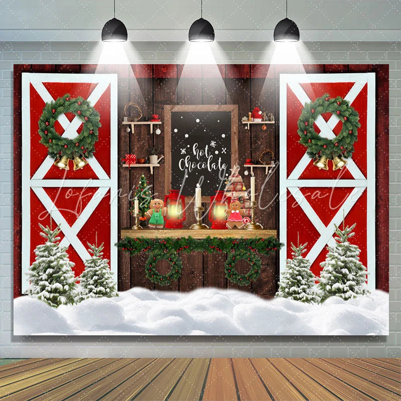Lofaris Christmas Wood Red Door Hot Chocolate Backdrop For Party