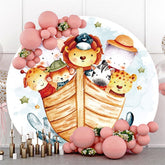 Lofaris Circle Animals And Boat Round Baby Shower Backdrop