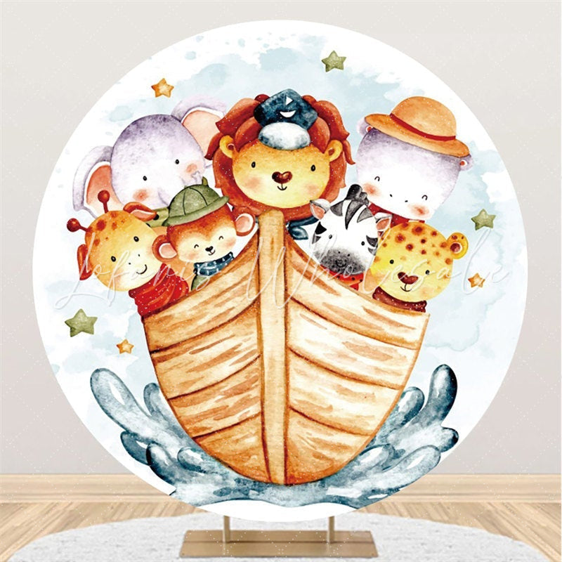 Lofaris Circle Animals And Boat Round Baby Shower Backdrop