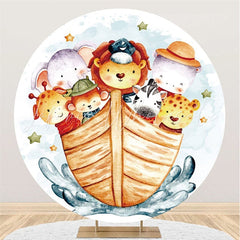 Lofaris Circle Animals And Boat Round Baby Shower Backdrop