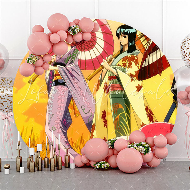 Lofaris Circle Autumn Cartoon Girls Birthday Party Backdrop