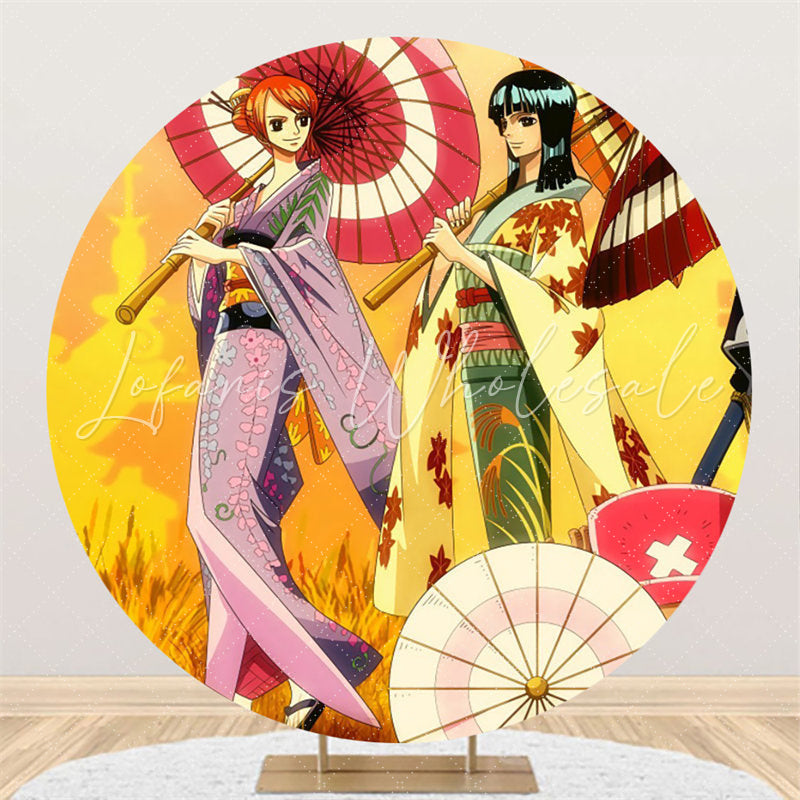 Lofaris Circle Autumn Cartoon Girls Birthday Party Backdrop