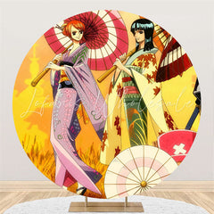 Lofaris Circle Autumn Cartoon Girls Birthday Party Backdrop