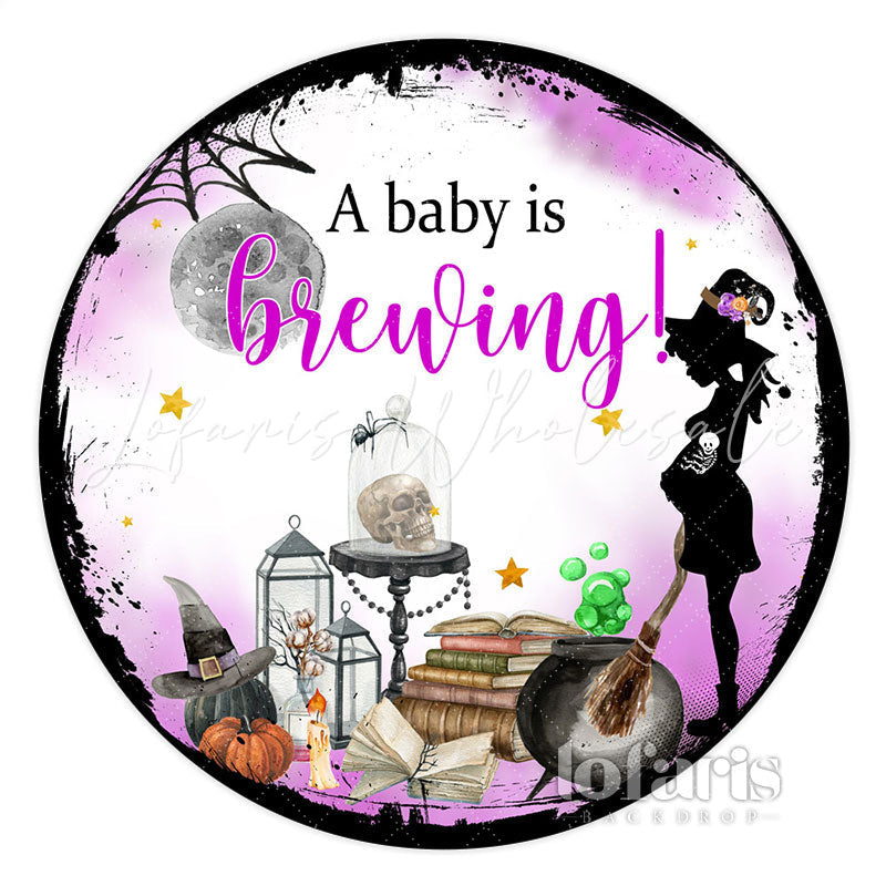 Lofaris Circle Baby Is Brewing Halloween Gender Reveal Backdrop