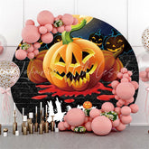 Lofaris Circle Black Bricks Happy Halloween Pumpkins Night Backdrop