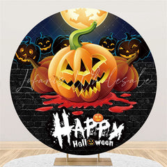 Lofaris Circle Black Bricks Happy Halloween Pumpkins Night Backdrop