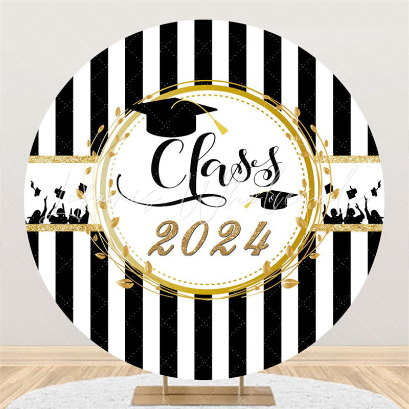 Lofaris Circle Black White Stripe Simple Graduation Backdrop