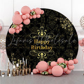 Lofaris Circle Black Yellow Flower Happy Birthday Backdrop