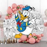Lofaris Circle Blue Cartoon Duck Happy Birthday Backdrop For Kids