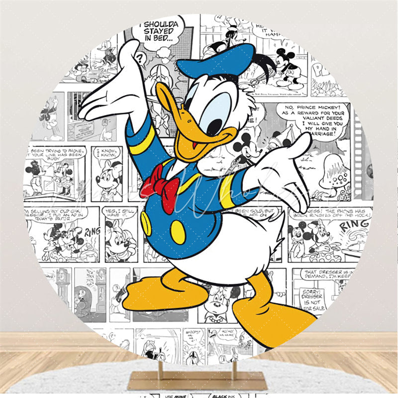 Lofaris Circle Blue Cartoon Duck Happy Birthday Backdrop For Kids