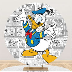 Lofaris Circle Blue Cartoon Duck Happy Birthday Backdrop For Kids