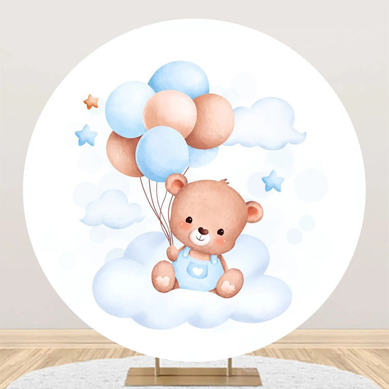Lofaris Circle Blue Cloud Balloon Bear Baby Shower Backdrop