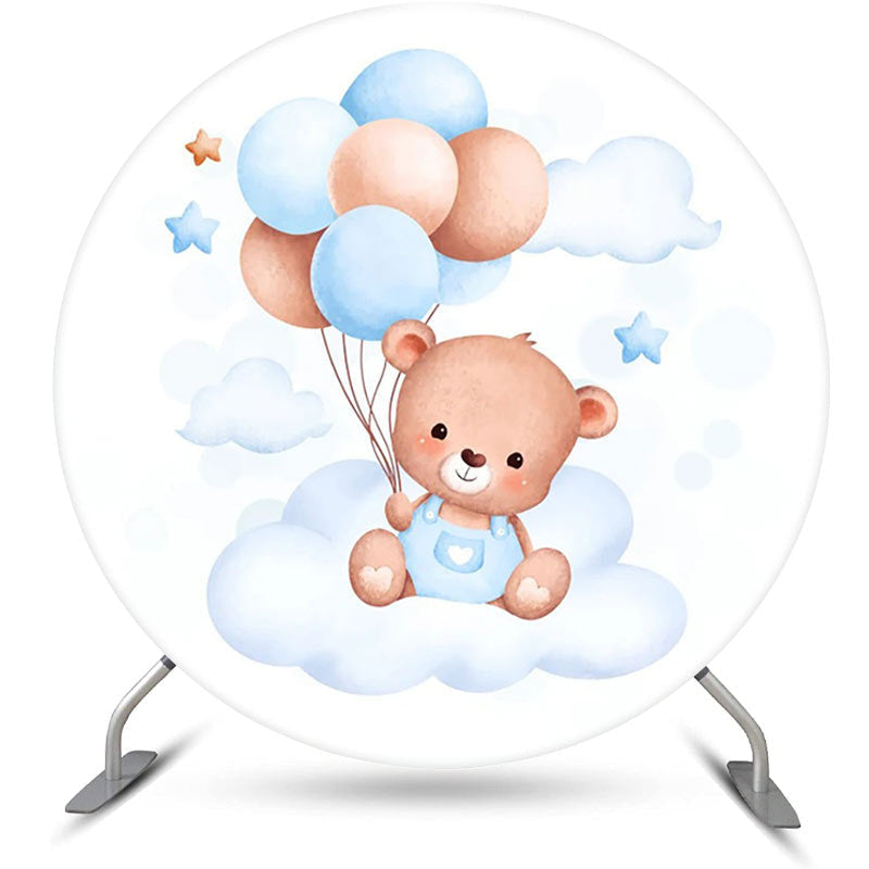 Lofaris Circle Blue Cloud Balloon Bear Baby Shower Backdrop