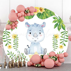 Lofaris Circle Blue Hippo Yellow Flower Happy Birthday Backdrop