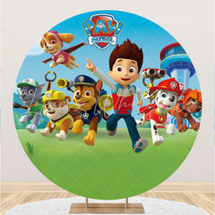 Lofaris Circle Boy And Little Dogs Happy Birthday Backdrop