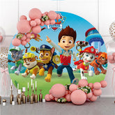 Lofaris Circle Boy And Little Dogs Happy Birthday Backdrop