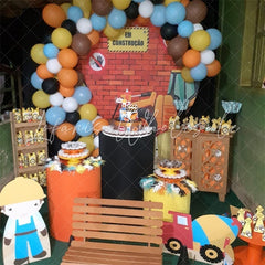 Lofaris Circle Brown Bricks And Little Pattern Birthday Bacdkrop