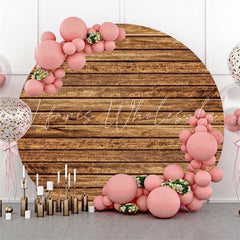 Lofaris Circle Brown Stripe Wooden Happy Birthday Backdrop